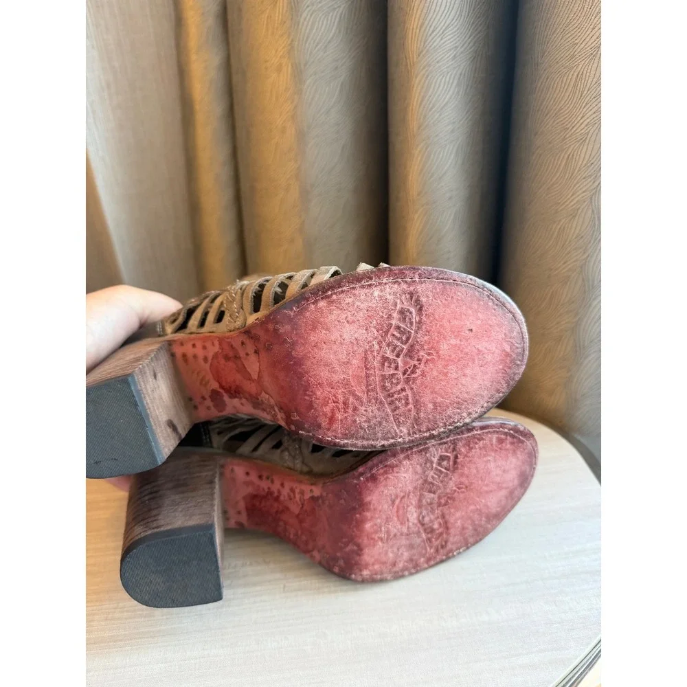 Freebird by Steven Bela Taupe Leather Braided Cage Booties Open Toe Size 8